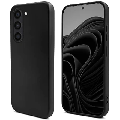 Abbildung von Moozy Lifestyle. Hülle für Samsung S23, Schwarz Premium Silikon Handyhülle Schutzhülle mit Mattem Finish und Weichem Mikrofaserfutter, Phone Cover Case