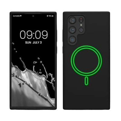 Abbildung von kwmobile Hülle kompatibel mit Samsung Galaxy S22 Ultra magnetisches Silikon Case MagSafe Cover gummiert Schwarz
