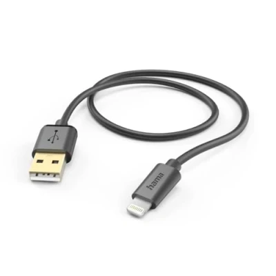 Abbildung von Hama Ladekabel USB A auf Lightning (iPhone Ladekabel, Kabel, iPhone 14 13 12 11 Pro Max Plus mini SE XS XR X 8 7, iPad Air mini, iPod, MFI zertifiziert, vergoldet, 1,5m) schwarz