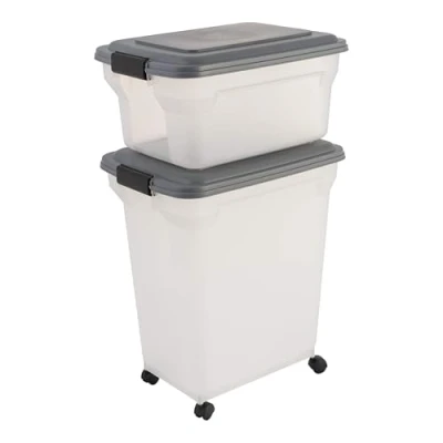 Abbildung von Iris Ohyama Hundefutter Aufbewahrung mit Rollen, 45L+20L, Grau, Luftdichte Futterbox, Trockenfutter, Futterbehälter, Für Hunde, Katzen, Tierfutterbehälter, Schaufel, BPA frei, Futtertonne, ATS C