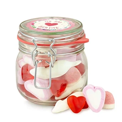 Abbildung von Hab Dich Lieb Glas süßer Süßigkeiten Mix in edlem Glas, tolle Geschenk Idee