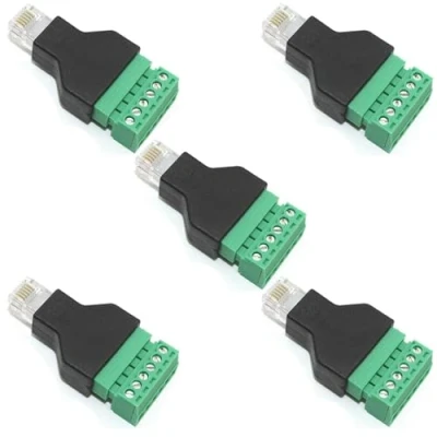 Abbildung von PENGLIN 5 Stück RJ12 Stecker auf 6 Pins Schraubklemmleiste Adapter für Cat3 Telefonhörerkabel Verlängerung, 6P6C Modulare Steckverbinder