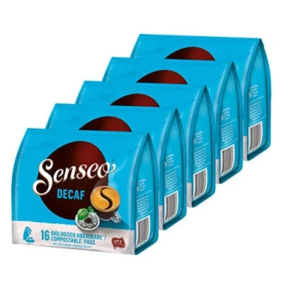 Abbildung von Senseo Kaffeepads Entkoffeiniert / Decaf, Reiches Aroma, Intensiv &amp; Ausgewogen, Kaffee, neues Design, 5er Pack, 5 x 16 Pads