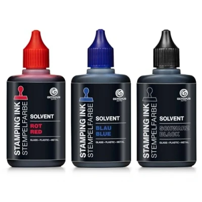 Abbildung von Octopus Solvent Stempelfarbe für glatte Untergründe, Stempeltinte, 3x 50 ml Set