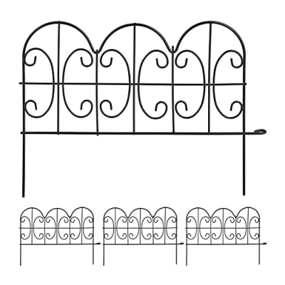 Abbildung von Relaxdays Beeteinfassung zum Stecken, 4 Zaunelemente, HxB: 28,5 x 39 cm, Metall, Beetzaun für Garten, Vintage, schwarz