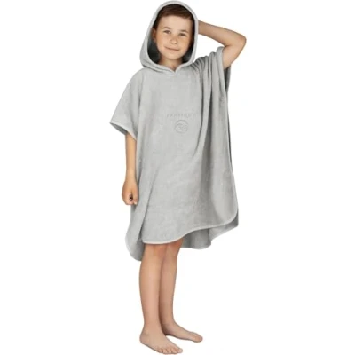 Abbildung von normani Kinder Badeponcho Strandponcho Handtuch Poncho aus 100% natürlicher Bio Baumwolle Cape Badetuch mit Kapuze für Jungen und Mädchen ab 2 Jahren Farbe Grau Größe 75 x cm