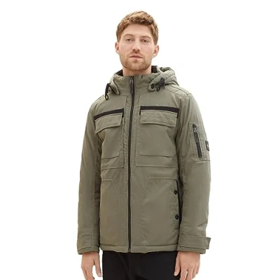 Abbildung von TOM TAILOR Herren 1037351 Coated Field Jacke mit Abnehmbarer Kapuze, 32097 smokey Olive Green, M