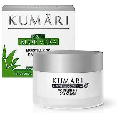 Abbildung von KUMARI Moisturizing Day Cream mit Aloe Vera, Hyaluron &amp; Jojoba Öl spendet Feuchtigkeit glättet Fältchen vegane Gesichtscreme 76% unverdünntem BIO Vera Pflanzensaft (50ml)