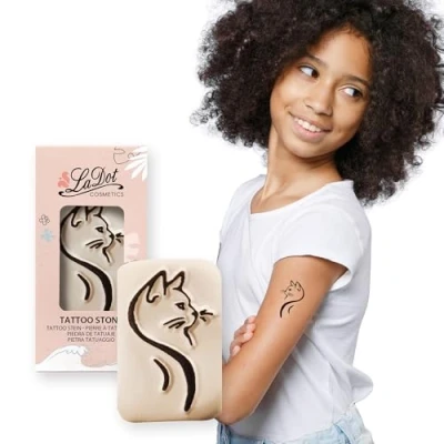 Abbildung von LaDot Tattoo für Kinder und Erwachsene, temporäre hautfreundliche fake Tattoos, Stempel ohne Nadeln Körper Arm, wasserfest, Keramikstempel Katze