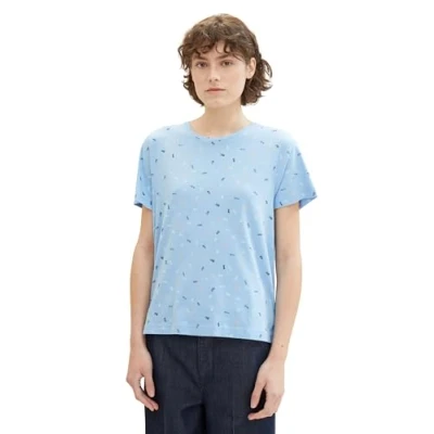 Abbildung von TOM TAILOR Damen Basic T Shirt mit Print, blue multicolor minimal, XXS