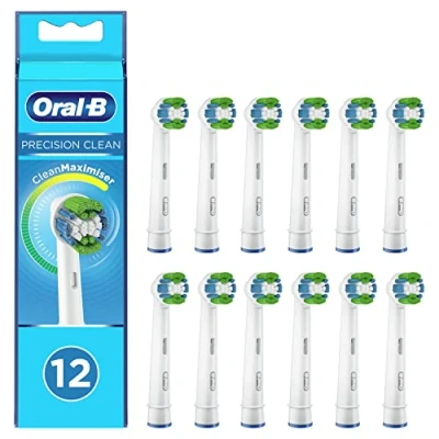 Abbildung von Oral B Precision Clean Aufsteckbürsten für elektrische Zahnbürste mit CleanMaximiser Technologie, überschüssiger Plaque Entferner, 12 Stück, Weiß