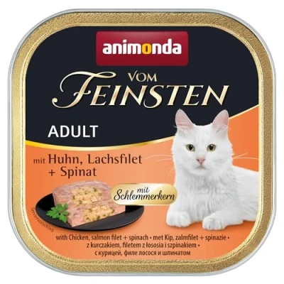 Abbildung von vom Feinsten mit Schlemmerkern in Huhn &amp; Lachsfilet + Spinat (32 x 100g), Katzenfutter nass ohne Getreide und Zucker von animonda, mitfrischen, fleischlichen Zutaten