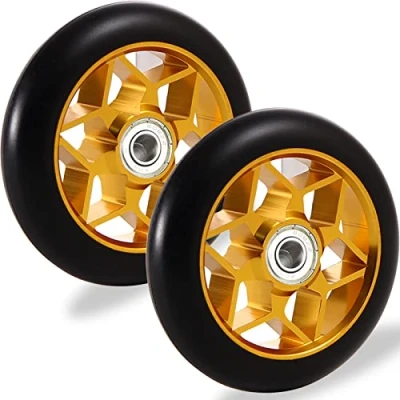 Abbildung von Stunt Roller Rollen 110mm, Scooter Reifen Ersatzräder mit ABEC 9 Professionelle Lager, für Pro Wheel 110, Kickscooter Räder Set, RazorApollo Cox Fuzion Freistil (Gold)