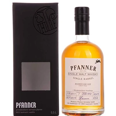 Abbildung von Pfanner Bourbon Oak Cask Single Malt Whisky 56,4% Volume 0,5l in Geschenkbox