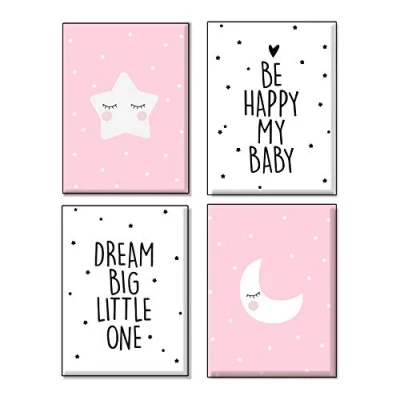 Abbildung von 4Good Bilder Kinderzimmer Modern Nordic Moon Stars Sun Sonne mond Sterne Set Jungen mädchen babyzimmer (Mond Pink A4)