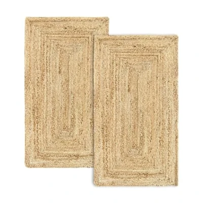 Abbildung von HAMID 2er Pack Alhambra Jute Teppiche Naturfarben, 100% Jutefaser Teppiche, handgeflochten, Wohnzimmerteppiche, Esszimmer, Schlafzimmer, Korridore, Naturfarbe (80 x 150 cm) 2 Stück