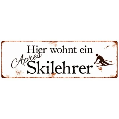 Abbildung von Interluxe METALLSCHILD Shabby Vintage Blechschild Hier WOHNT EIN APRÉS SKILEHRER Urlaub Schnee Winter