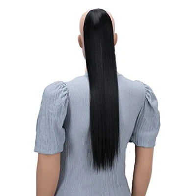 Abbildung von CAISHA 60cm Zopf mit 2 Bändern Pferdeschwanz Langhaar Extensions Haarverlängerung Haarteil Glatt Schwarzbraun HC13