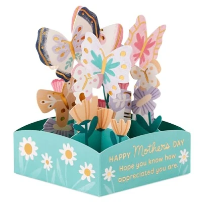 Abbildung von Hallmark Muttertagskarte, 3D und Pop Up Blumen Schmetterling Design, Mini Andenken, weiß, grün, orange