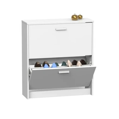Abbildung von Muebles Pitarch Schmaler Eingangsschuhkipper mit 2 Türen, Weiß, 12 Paar Schuhe, 82x74x25 cm, Tibet Kollektion