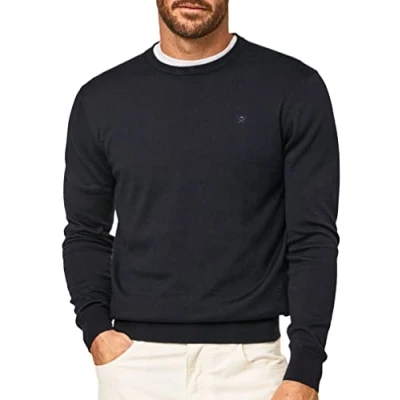 Abbildung von Hackett London Herren Cotton Silk Crew Pullover, Navy, XS
