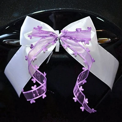 Abbildung von Miya@ 10 hochwertige Handgemacht Weiss Antenneschleifen mit Herzschleifen aus Satin, Auto Schleifen, Hochzeit Deko, Autoschmuck (helllila)