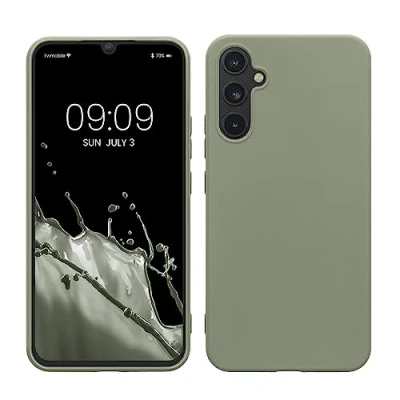 Abbildung von kwmobile Hülle kompatibel mit Samsung Galaxy A34 5G weiches TPU Silikon Case Cover geeignet für kabelloses Laden Graugrün