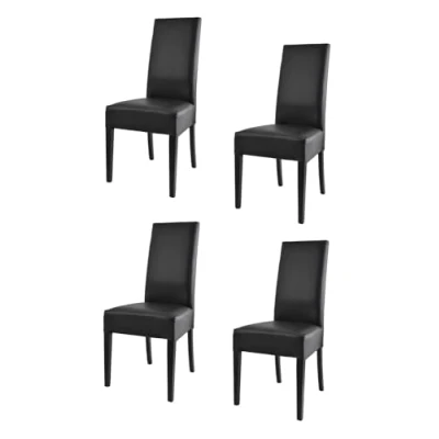 Abbildung von t m c s Tommychairs 4er Set Moderne Stühle Luisa für Küche und Esszimmer, robuste Struktur aus lackiertem Buchenholz Farbe Schwarz, Gepolstert mit schwarzem Kunstleder bezogen