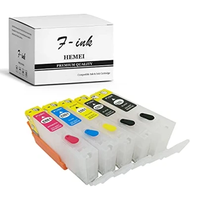 Abbildung von F INK Leere wiederaufladbare Tintenpatronen kompatibel mit 550XL 551XL oder PGI 550 CLI 551, 5 Farben (PGI PGBK BK C M Y)