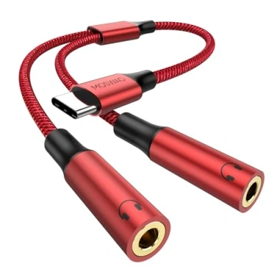 Abbildung von MOSWAG USB C auf Dual 3.5mm kopfhörer Audio Jack Klinke Adapter, AUX Splitter Adapter 1 2 Stereo Y Kabel Earphone für Samsung Galaxy S23 S22