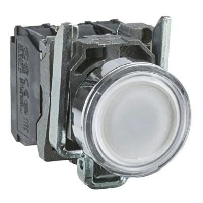 Abbildung von Schneider Electric XB4BW31B5 Leuchtdrucktaster, 22mm, weiß, flach, 1S+1Ö, 24V AC/DC, LED, 9A