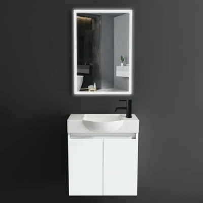Abbildung von Alpenberger Badezimmermöbel mit Spiegel Badmöbel Set Waschtisch Unterschrank und Badspiegel Beleuchtung Badezimmerschrank Waschbecken Waschbeckenunterschrank (Weiss Glänzend)