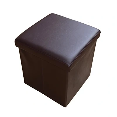 Abbildung von HS Lighting Sitzhocker Faltbarer Sitzwürfel mit Stauraum, Fußhocker Aufbewahrungsbox Deckel, gepolstert, aus Kunstleder, 38x38x38cm (Braun)