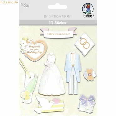 Abbildung von Ursus 56420068 3D Sticker Hochzeit, bestehend aus mehreren Ebenen, verschiedenen hochwertigen Materialien, selbstklebend, ideal zum Verzieren von Grußkarten und Geschenken, Motiv 68