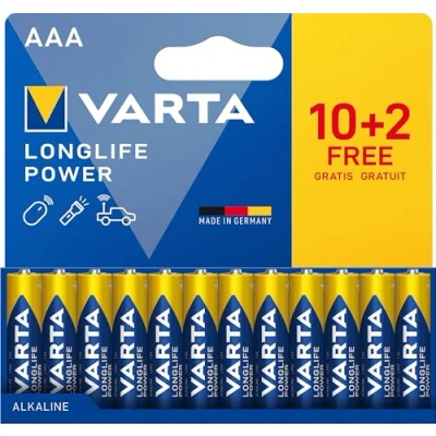 Abbildung von VARTA Batterien AAA, 12 Stück, Longlife Power, Alkaline, 1,5V, ideal für Spielzeug, Funkmaus, Taschenlampen, plastikfreie Verpackung, Made in Germany