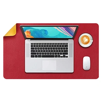 Abbildung von Mausepad L, Große Mausmat, DOBAOJIA Laptop Schreibtischmatte, Schreibtischunterlage, Büro Schreibtisch Pad, Schreibblock, Doppelseitige Verwendung PU Leder Wasserdicht 60 x 35cm (Rot/Gelb)