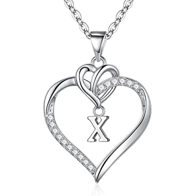 Abbildung von TINGN Kette Damen Halskette mit Buchstaben, Zierlich Herz für Frauen Silber Intiale Buchstaben X Schmuck Geschenke Mutter Freundin Mädchen