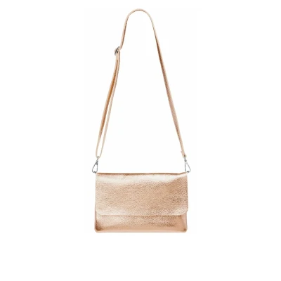 Abbildung von Caspar Elegante Leder Clutch Damen Umhängetasche Abendtasche mit abnehmbarem Schultergurt CLASSIC LINE Modell No.835 Made in Italy, Farbe:roségold metallic