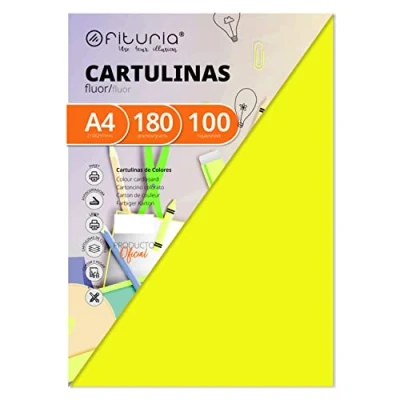 Abbildung von Pack 100 Cartulinas Color Amarillo Fluor Tamaño A4 180g