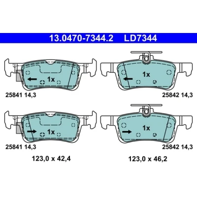 Abbildung von ATE 13.0470 7344.2 Bremsbelagsatz nicht für Verschleißwarnanzeiger vorbereitet, exkl. Verschleißwarnkontakt FORD: Fiesta 7, Mk7 Kastenwagen