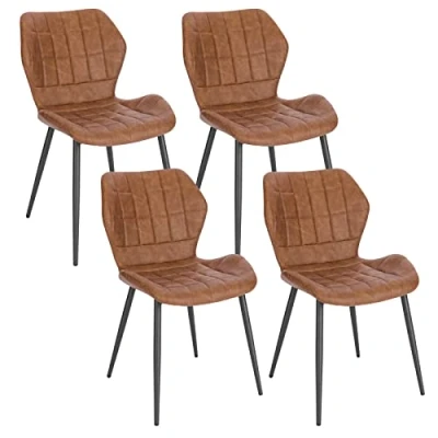Abbildung von WOLTU Esszimmerstühle 4er Set, Polsterstuhl, Küchenstuhl, Wohnzimmerstuhl mit Rückenlehne, gepolsterter Stuhl, Sitzfläche aus Kunstleder, Metallbeine, Braun, BH357br 4