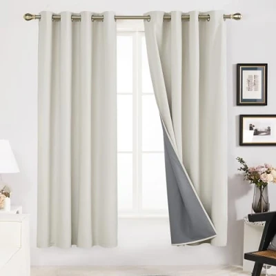 Abbildung von Deconovo Verdunkelungsvorhänge, 100% Blickdicht, Leinenimitat, Thermo Verdunkelung für Wohnzimmer, 183 x 117 cm, Creme, 2er Set