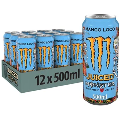 Abbildung von Monster Energy Mango Loco koffeinhaltiger Drink mit tropischem Fruchtgeschmack aus Mango, Guave und Ananas in praktischen Einweg Dosen (12 x 500 ml)