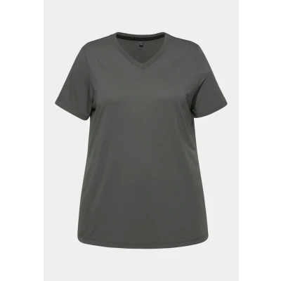 Abbildung von Ulla Popken Funktions Antibakteriell Vausschnitt Halbarm Tshirt basic, Damen, Größe: 42/44, Volcanic grey