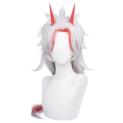 Abbildung von HIROAKIYA Arataki Itto Wig, Genshin Impact Cosplay Wig with Clip Horn Cap, Length approx.75cm