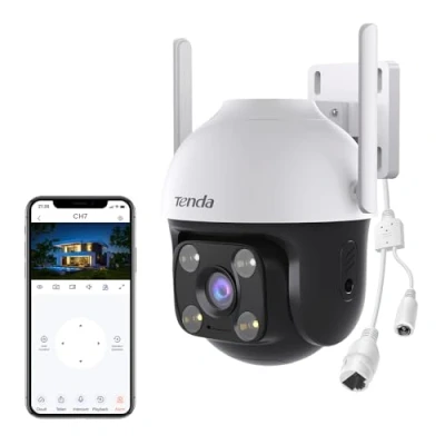 Abbildung von Tenda Überwachungskamera Aussen WLAN 2K+, Fahrzeug /Personen /Bewegungserkennung, Kamera Outdoor 4MP mit Nachtsicht in Farbe, 2 Wege Audio, Ton und Lichtalarm, APP/Web Steuerung, CH7