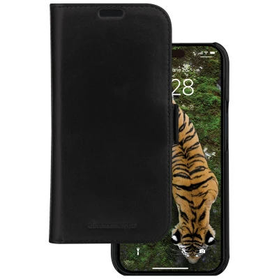 Abbildung von Apple iPhone 15 Pro Max Hülle Echtleder dbramante1928 Klapphülle/2 in 1 Case Handyhülle Schwarz
