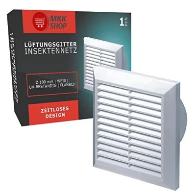 Abbildung von MKK Lüftungsgitter mit Flansch 150 mm weiß Kunststoff zur Be und Entlüftung UV Beständig Witterungsbeständig 8K PPWF VHNQ
