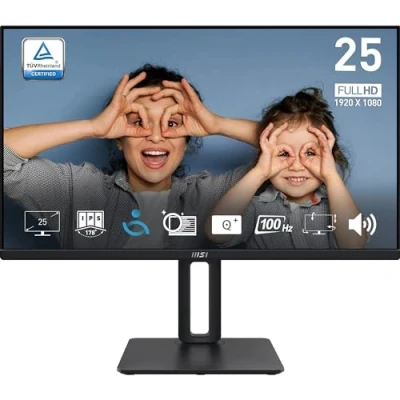Abbildung von MSI PRO MP251P 24,5 Zoll Full HD Büromonitor 1920 x 1080 IPS Panel, 100 Hz, augenfreundlicher Bildschirm, integrierte Lautsprecher, 4 Fach verstellbar HDMI 1.4b, D Sub (VGA)