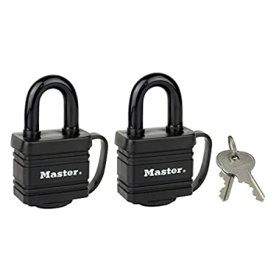Abbildung von MASTER LOCK 2 x 40 mm breiteVorhngeschlsser aus Stahl mit Stiftzuhaltung und Abdeckung schwarz